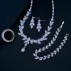 Set di gioielli da sposa Ekopdee Luxury Brilliant Cubic Zirconia Collana Set Orecchini Anelli Donna CZ Light Drop Set di gioielli da sposa da sposa 231005