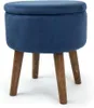 Kitchen Storage Round Ottoman Footstool Velvet Blue 16x16x19 Inches