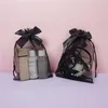 10 15cm Drawstring Organza bags bowknot black color transparent wrapping bag Gift pouches Jewelry pouch Candy bags package280W