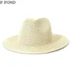 Chapeaux de paille d'été solides pour femmes hommes enfants enfant fille Protection UV chapeau de soleil pliable voyage en plein air plage Fedoras chapeaux entier 2309G