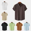 Camisas casuais masculinas café cor linho henley camisa homens 2023 verão manga curta praia desgaste botão para baixo aloha festa roupas chemise