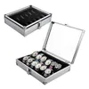 Högkvalitativ metallfodral 6 12 GRID SLOTS handledsavdelning Fall lagringshållare Arrangör Watch Case smycken display Watch Box T2002461