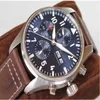 Classic New Men Automatic Mechanical Pilots Watch Stainless Steel Daydate Sapphire Brown Leather Blue Dial Sport Watches264S