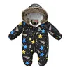 Rompers Winter Keep Warm Baby Rompers Toddler Girl Overall Jumpsuit Hooded Zipper Fur Collar Baby Boys Romper 1 2 3 4 Years Kids Clothes 231005