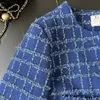Damen Hoodies Sweatshirts High Street Kleiner duftender Tweed Blau Karierte Mäntel Quasten Jacke Kleidung Weiblich Chic Outwear Top Casaco Mantel 231005