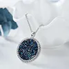 Necklace Earrings Set Blue Crystals Rhinestones Round Pendant Maxi Ring Silver Color Finger Accessories For Women Friends Party