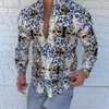 Camisas casuais masculinas moda para homens manga longa camisa de impressão floral outono vestido camisa botão turn-down colarinho masculino top210e