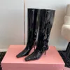 Cuir verni de qualité supérieure Talons chaton à bout carréBottes au genou Talon aiguille imprimé crocodile Bottines de mode Femmes Chaussures de créateur Bottes longues Chaussures d'usine