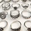 Band Bulk lots 100pcs Antique Silver Plated Multi styles for Women Vintage Ladies Flower Fashion Finger Retro Jewelry 221125220b