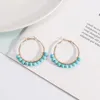 Hoop Earrings Raw Amazonite Turquoise Beaded Wrapped Women's Natural Stones Jewelry