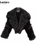 Dames bont faux Lautaro herfst winter korte harige dikke warme zwarte schapenvacht jas dames met lange mouwen luxe ontwerper pluizige jas 2023 231005