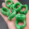 Natural jade Myanmar jade dry green saddle jade ring whole Yang green ring men and women with the same ring254n