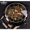 Winner Black Gold Male Clock Men Relog Skeleton s Watches Top Brand Luxury Montre Leather Wristwatch Mechanical Watch 220423235P