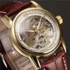 Relógio de pulso masculino luxo esqueleto dourado mecânico steampunk relógio de pulso automático pulseira de couro herren horloges j19070244w