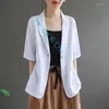 Women's Suits Korean Cotton And Linen Summer Thin Half Sleeve Cardigan Top Woman Office Suit Blazer Flax Jacket Coat