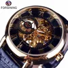 ForSining Men Watches Top Brand Luxury Mechanical Skeleton Watch Black Golden 3D Bokstavlig design Roman nummer Black Dial Clock J1902499