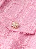 2 피스 드레스 zjyt 가을 겨울 여성을위한 우아한 세트 패션 트위드 모직 재킷 스커트 슈트 사무실 복장 핑크 231005
