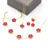 Wedding Jewelry Sets G D 5pcsSet Red Flower Pattern Designer Women Jewelry Set for Women Flower Bridesmaid Gift Earrings Set Necklace Accessories 231005