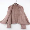 Femmes fourrure Faux réel lapin tricot Cardigan manteau veste naturel fait à la main col irrégulier pardessus tricoté vêtements d'extérieur gilet 231005