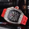 Square Diamond Watch Mens Six-Pin Tonneau Multi-Function Quartz Watches Fashion Calendar Rubber Strap Wristwatch 20212155