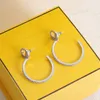 Designer jewelry Silver earrings, inlaid zircon Alphabet half hoop Stud earrings, weddings, banquets, parties
