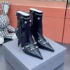 ブーツcagoleラムズキンレザーアンクルアンクルブーツスタッドバックル装飾されたサイドジップシュー