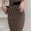 Womens Basic Casual Dresses Elegant Chain Letter Party Knitting Dress Women's Fashion Half-Length kjol Solid Color Steg246Q