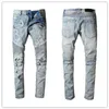 Qualidade superior rasgado jeans dos homens grande b melhor motociclista retor caber motocicleta motociclista plantas botão jean s inteiro magro-perna denim pant3108