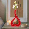 Vases Ceramic Vase Heart- Shaped Dry Flower Pot Bottle Container Desktop Ornament For DIY Painting Home Decoration Red