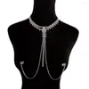 Kedjor 2023 Fashionabla lysande alla Rhinestone Tassel Halsband Kvinnors sexiga underkläder Crystal Nipple Non Perforated Jewelry Bod