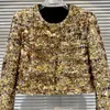 Jaquetas femininas 2023 outono lantejoulas de ouro chique casaco para mulheres indústria pesada luz luxo lantejoulas tweed casacos curtos senhoras jaqueta