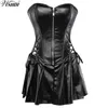 Black Faux Leather Corset Dress Overbust Boned Basque Mini Skirt Sexy Lingerie Bodyshaper Slimsuit Nightwear S-6XL Plus Size1286u