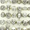 HELA LOTS TOP 50PCS VINTAGE SKULL snidade Biker Men's Silver Plated Rings smycken alla stora storlek187z