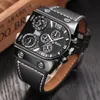 Oulm Herrenuhren Herren Quarz Casual Lederarmband Armbanduhr Sport Mann Multi-Zeitzone Militär Männliche Uhr Uhr relogios 277h