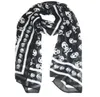 Zwarte chiffon zijde gevoel schedelprint mode lange sjaal scaf wrap voor dames sleutelhanger5200466