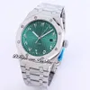 41mm 15400 A21J Relógio Automático Masculino Textura Verde Dial Marcadores de Escrita Árabe Prata Versão do Oriente Médio Pulseira de Aço Inoxidável 233M