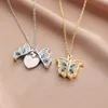 Pendant Necklaces Karopel Picture Crystal Butterfly Openable Po Box Necklace Blue Wing Memorial Gift2324