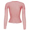 6 farben Sexy Fishnet Mesh Durchsichtig T Shirt Frauen Dünne Goth Aushöhlen Langarm Shirts Crop Top T Shirt streetwear 231005