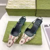 2022 Luxury Women's G Slingback Sandals Pump Ari Slingback Shoes presenteras i svart nät med kristaller glittrande motiv bakspännen stängning storlek 35-41 kmaa0001bj