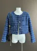 Womens Hoodies Sweatshirts High Street Small Fragrant Tweed Blue Plaid Coats Tassels Jacket Clothes Female Chic Outwear Top Casaco Overcoat 231005