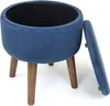 Kitchen Storage Round Ottoman Footstool Velvet Blue 16x16x19 Inches