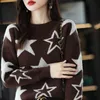 Suéteres femininos marca de luxo outono inverno harajuku mulheres vermelho preto estrela impressão de malha pullovers feminino grosso gola alta jumper 220929