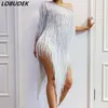 Białe Tassel Single Rame Crystal Dress Urodziny Świętowanie PROM PROMET INGREALNY SURES KOBIETA ŁADYNIN TANIEC KOSTUM SEXY B267G