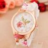 Whole-New Fashion Quartz Watch Rose Flower Print Silicone Watches Floral Jelly Sports Watches For Women Men Girls Pink Who278P