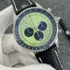 46mm qualidade b01 navitimer relógio cronógrafo movimento de quartzo aço hortelã verde mostrador preto 50º aniversário relógio masculino pulseira de couro 168k