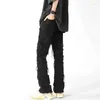 Men's Jeans 2023 Autumn High Street Black Y2K Slim Fit Hip Stacked Pants Destroyed Washed Denim Trousers