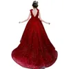 Czerwone sukienki kwiatowe Wesela Tiulowa sukienka dla dzieci dziewczyna koronkowe aplikacje Księżniczka Ball Buttons