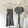 Vestidos de trabalho polka dot manga curta saias de comprimento médio conjuntos bonitos feminino casual estética vestido roupas saia superior