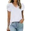 Damesblouses Casual losse zomer dames top V-hals geknoopt dames T-shirt met korte mouwen effen kleur trui streetwear