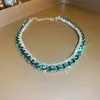 Bröllopsmycken set Fyuan Luxury Necklace Earrings Sets Green Crystal Necklace Women Weddings Bride Jewelry Accessories 231005